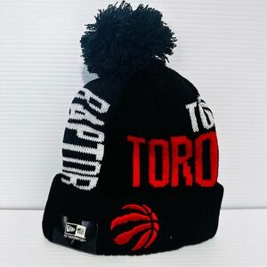 New Era Black and Red Toronto Raptors Pom Beanie